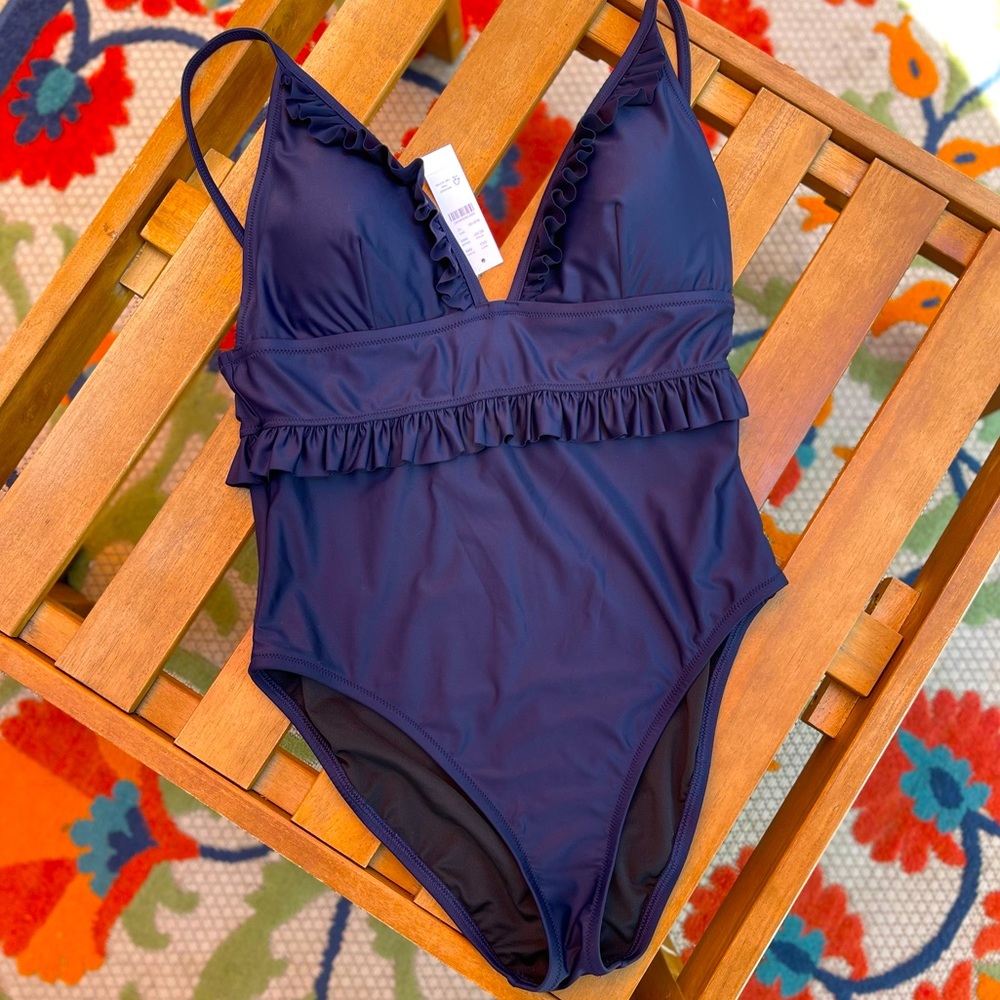 J.Crew NWT Navy one piece Swimsuit ruffles - Picture 5 of 13
